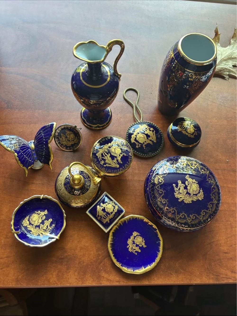 Cobalt Blue & Gold Decorative Porcelain Trinket Set Limoges